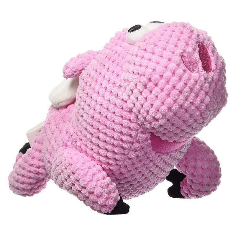 Godog Checkers Flying Pig Durable Plush Squeaker Dog Toy with Chew Guard Technology - Pink - Mini, , large image number 0