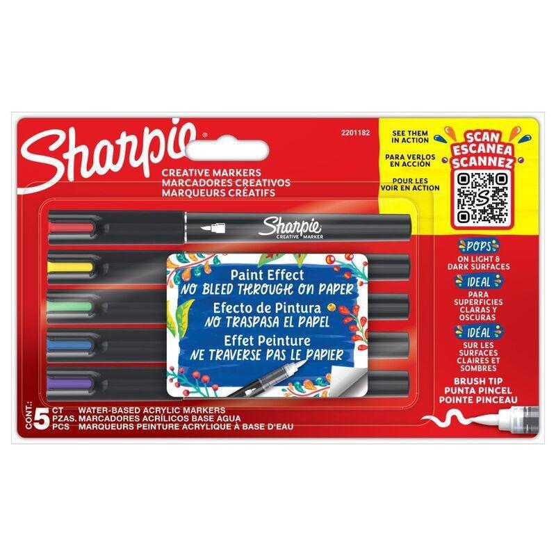 Sharpie Creative Acrylic Colour Brush Tip Marker Pack (Pack Of 5), , large image number 0