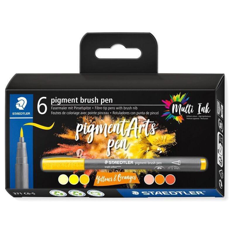 Staedler Pigment Brush Pen Pack (Pack Of 6) - Yellows And Oranges, , large image number 0