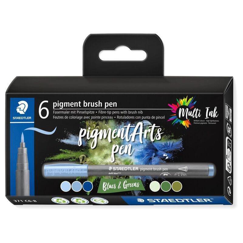 Staedler Pigment Brush Pen Pack (Pack Of 6) - Blues And Greens, , large image number 0