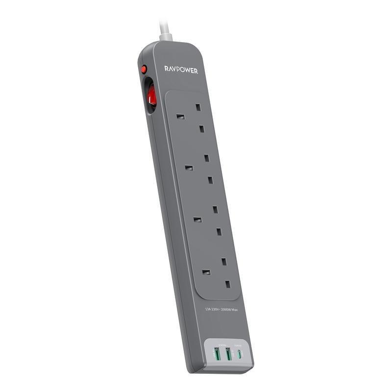 RavPower PC1039 PD30W 4 AC 2A 1C Ports Power Strip 3m - Black, , large image number 0