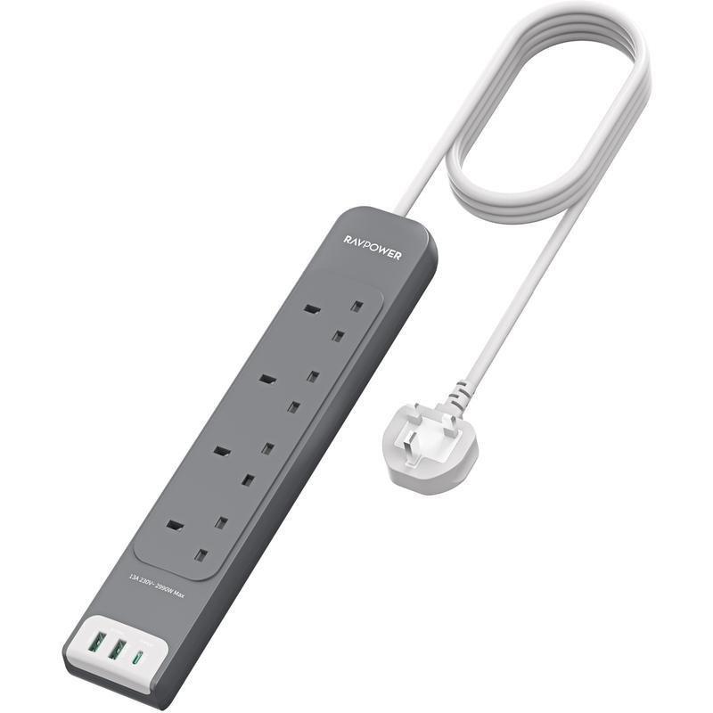 RavPower PC1039 PD30W 4 AC 2A 1C Ports Power Strip 3m - Black, , large image number 2