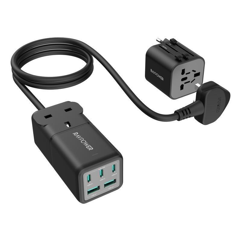 RavPower PC1062 PD 75W Desk Charger 3C 2A & Travel Charger Adapter - Black, , medium