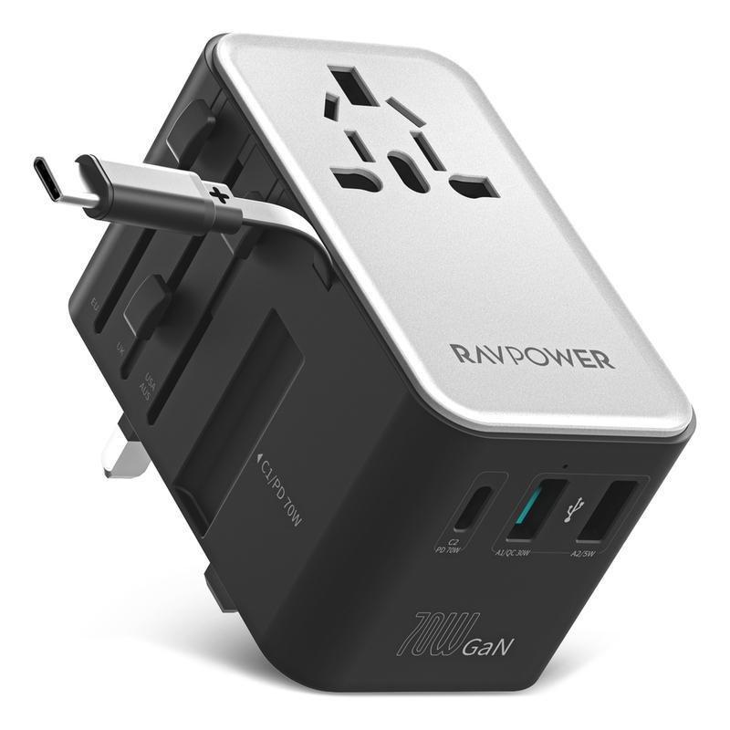 RavPower PC1061 PD 70W GaN Travel Charger With Retractable C Cable - Black, , medium