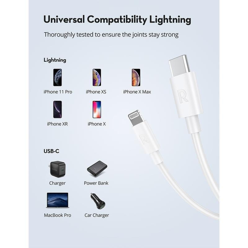 RavPower RP-CB1016 Type-C To Lightning Cable 1m TPE - White, , large image number 1