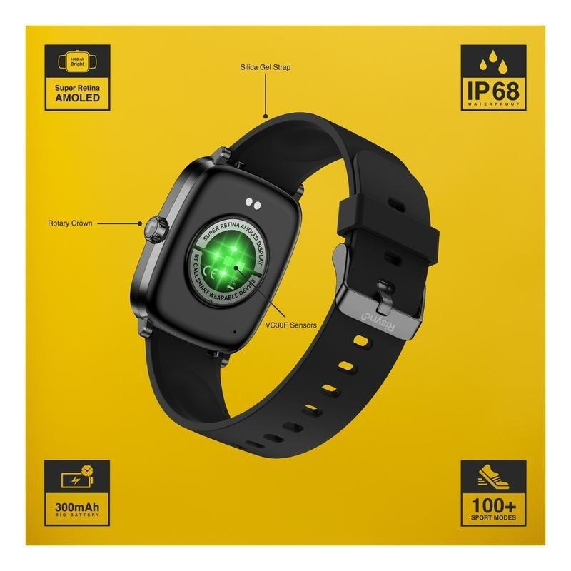 Risync Classic SA10 Amoled Square Smartwatch - Black, , large image number 2