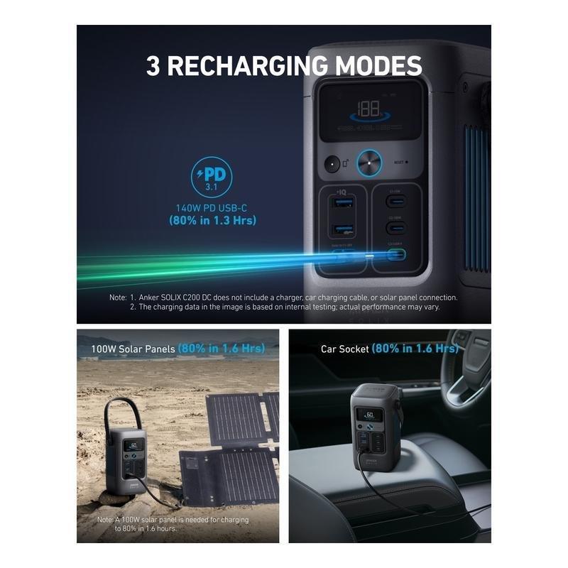 Anker SOLIX C200 DC Portable Power Station - 60000mAh (192Wh) 200W - Gray, , large image number 2