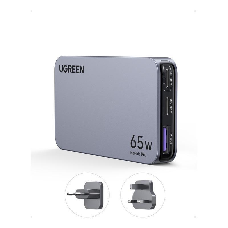 UGREEN Nexode Pro 65W PD GaN Biscuit Travel Charger 2C 1A Fixed US Plug Swappable UK/EU - Gray, , large image number 0