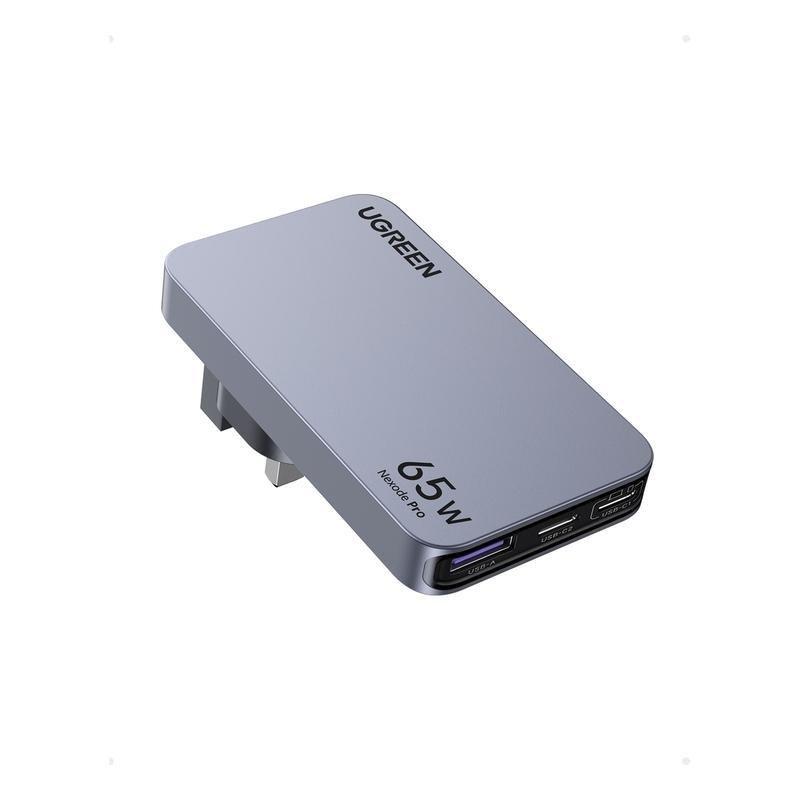 UGREEN Nexode Pro 65W PD GaN Biscuit Travel Charger 2C 1A Fixed US Plug Swappable UK/EU - Gray, , large image number 1