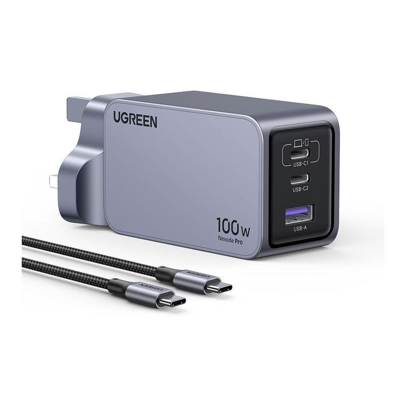 UGREEN Nexode Pro 100W PD GaN Charger Set 2C 1A With 1.5m 100W USB-C Cable UK - Gray, , large image number 0