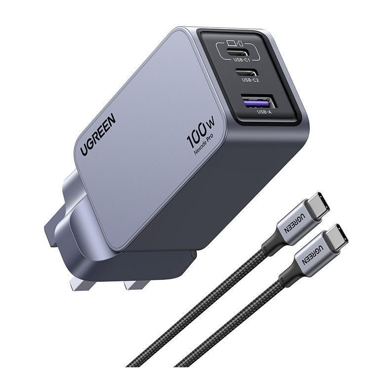 UGREEN Nexode Pro 100W PD GaN Charger Set 2C 1A With 1.5m 100W USB-C Cable UK - Gray, , large image number 1