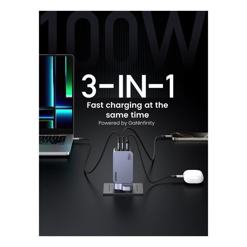 UGREEN Nexode Pro 100W PD GaN Charger Set 2C 1A With 1.5m 100W USB-C Cable UK - Gray, , large image number 4