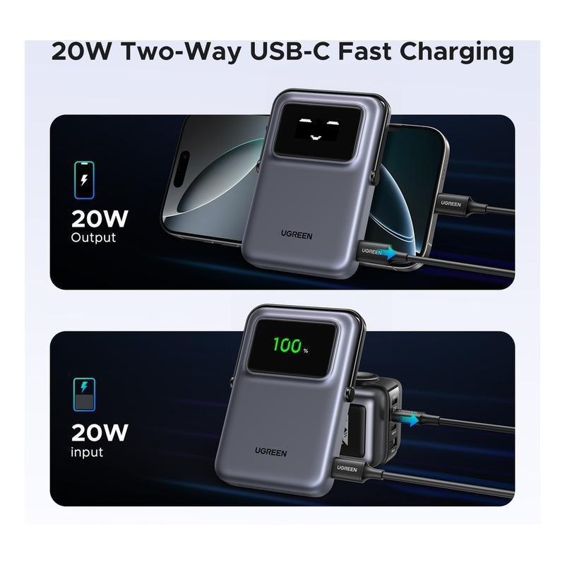 UGREEN Uno Power Bank 10000mAh Magnetic Wireless 7.5W With Stand + USB-C 20W In/Out - Gray, , large image number 5