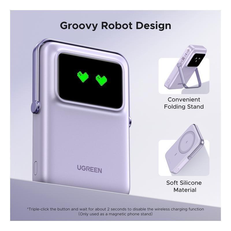 UGREEN Uno Power Bank 10000mAh Magnetic Wireless 7.5W With Stand + USB-C 20W In/Out - Purple, , large image number 6