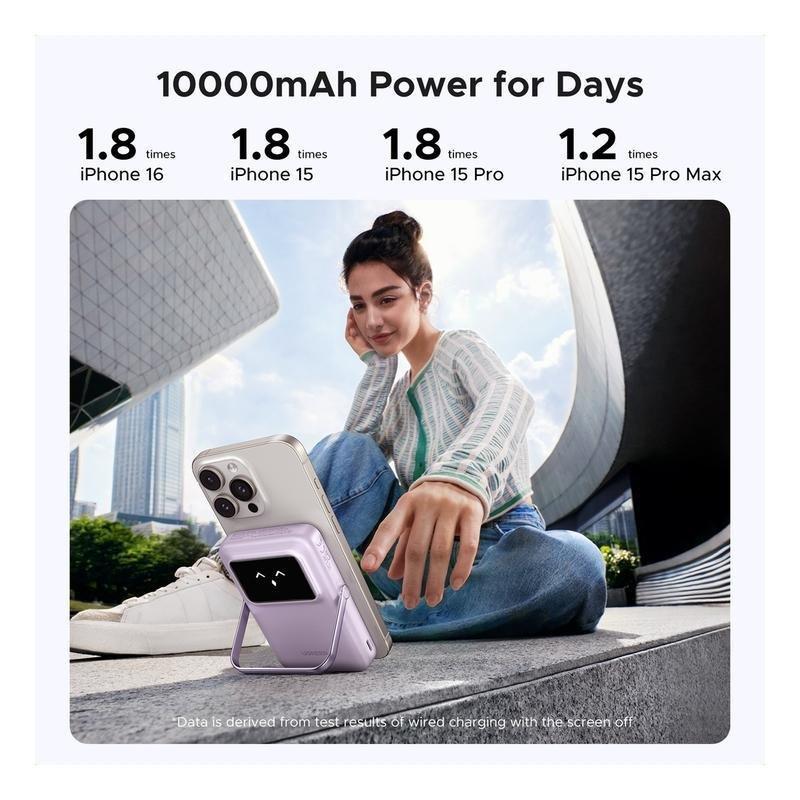 UGREEN Uno Power Bank 10000mAh Magnetic Wireless 7.5W With Stand + USB-C 20W In/Out - Purple, , large image number 7