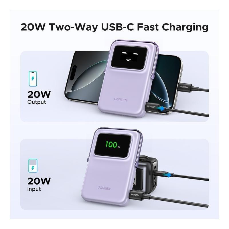 UGREEN Uno Power Bank 10000mAh Magnetic Wireless 7.5W With Stand + USB-C 20W In/Out - Purple, , large image number 8