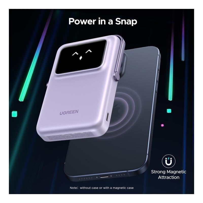 UGREEN Uno Power Bank 10000mAh Magnetic Wireless 7.5W With Stand + USB-C 20W In/Out - Purple, , large image number 9