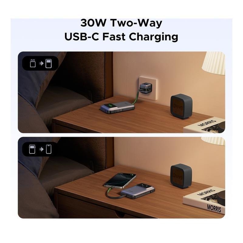 UGREEN Uno Power Bank 10000mAh 30W PD With Built-In USB-C Cable + USB-C 30W In/Out + USB-A 22.5W Out - Gray, , large image number 5