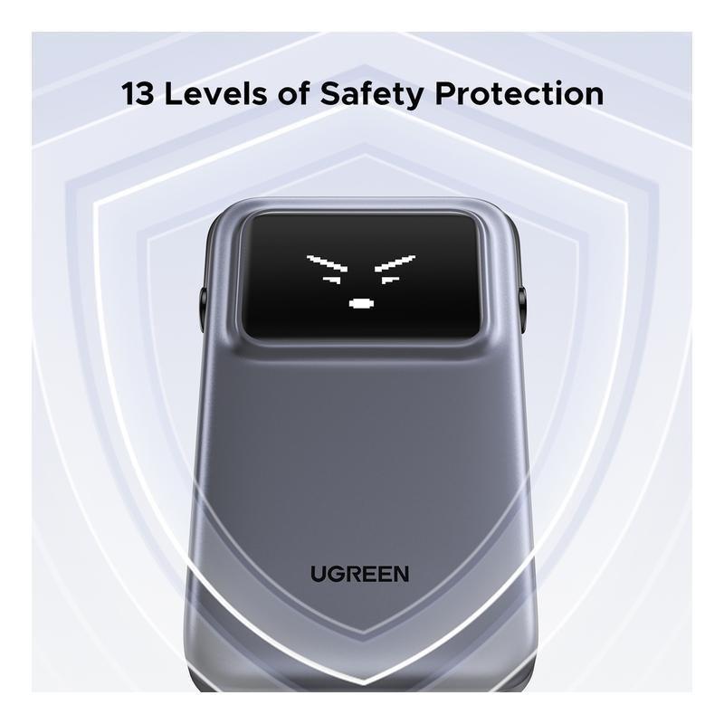 UGREEN Uno Power Bank 10000mAh 30W PD With Built-In USB-C Cable + USB-C 30W In/Out + USB-A 22.5W Out - Gray, , large image number 8