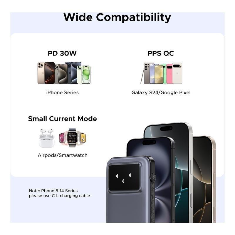UGREEN Uno Power Bank 10000mAh 30W PD With Built-In USB-C Cable + USB-C 30W In/Out + USB-A 22.5W Out - Gray, , large image number 9