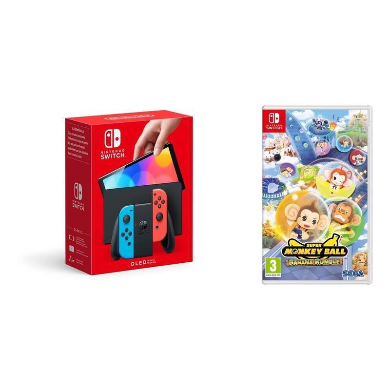 Nintendo Switch OLED Neon Console + Super Monkey Ball: Banana Rumble (Bundle), , medium