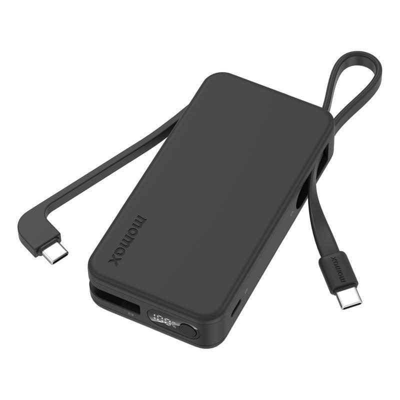 Momax 1-Power Vital+ 10000mAh Power Bank With Dual Built In USB-C Cable - Black, , large image number 0