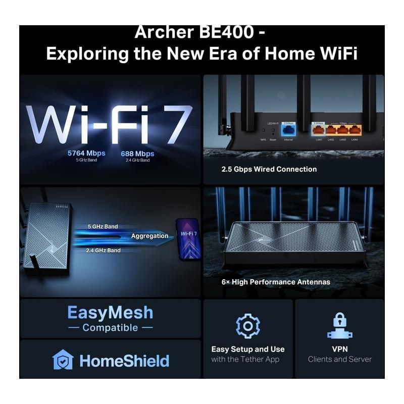 TP-Link BE400 BE6500 Dual-Band Wi-Fi 7 Router, , large image number 5