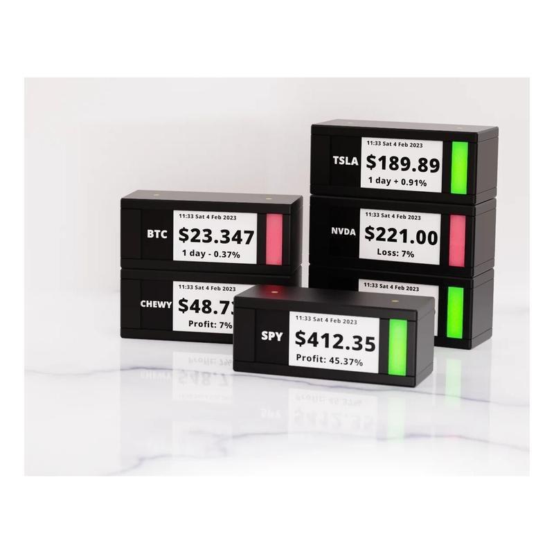 TickrMeter Crypto & Stock Ticker Portable Display Screen with E-Ink Screen and WiFi Connectivity - Black, , large image number 1