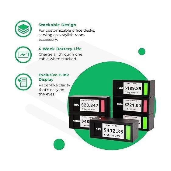 TickrMeter Crypto & Stock Ticker Portable Display Screen with E-Ink Screen and WiFi Connectivity - Black, , large image number 5