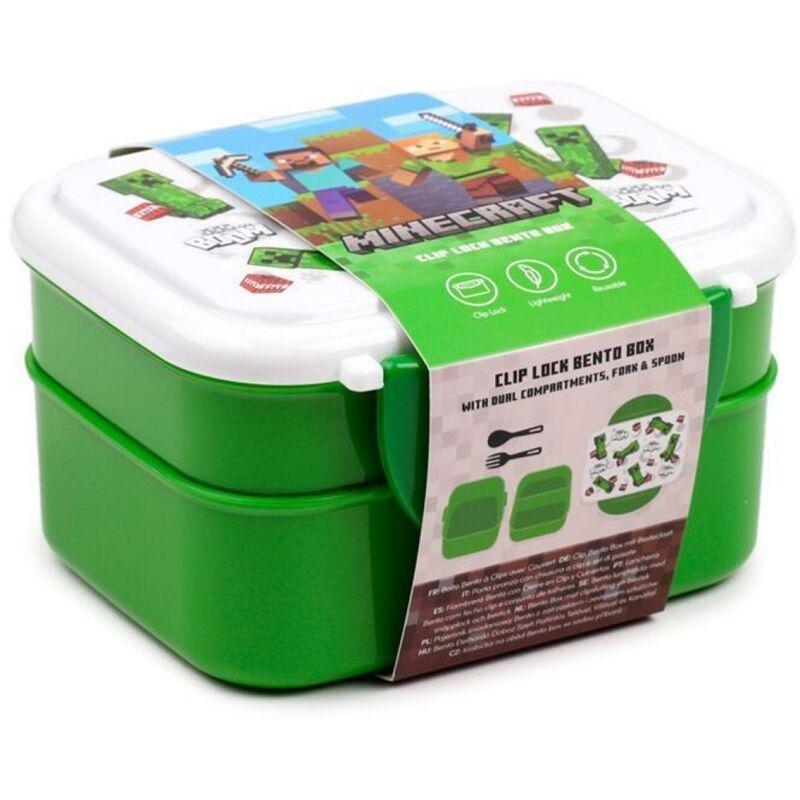 Puckator Minecraft Creeper & Tnt Clip Lock Stacked Bento Lunch Box With Cutlery, , large image number 0
