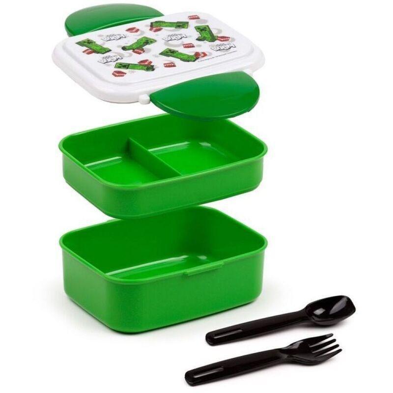 Puckator Minecraft Creeper & Tnt Clip Lock Stacked Bento Lunch Box With Cutlery, , large image number 1
