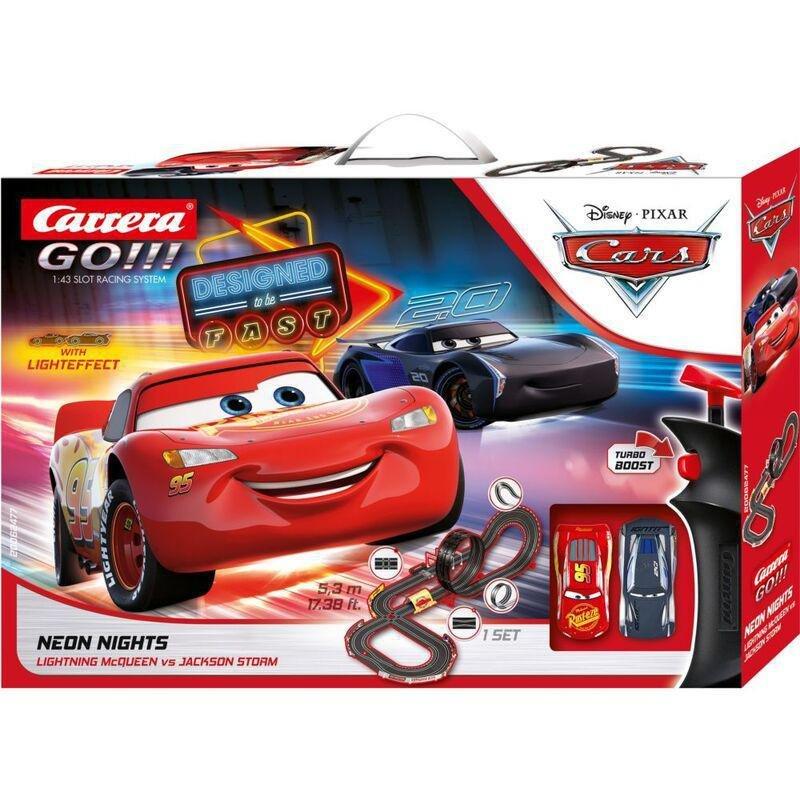 Carrera Go Cars Neon Nights Lightning Mcqueen Vs Jackson Storm Slot Car Racing System 5.3M, , large image number 0