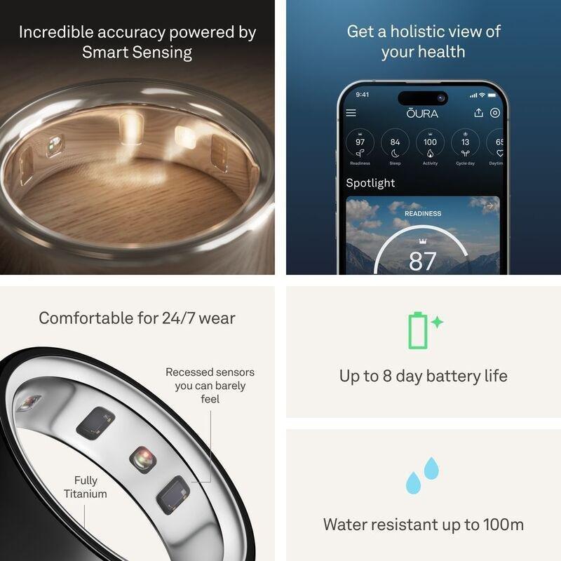 Oura Ring 4 Smart Ring Health Activity Tracker - Black (Ring Size 7), , large image number 2