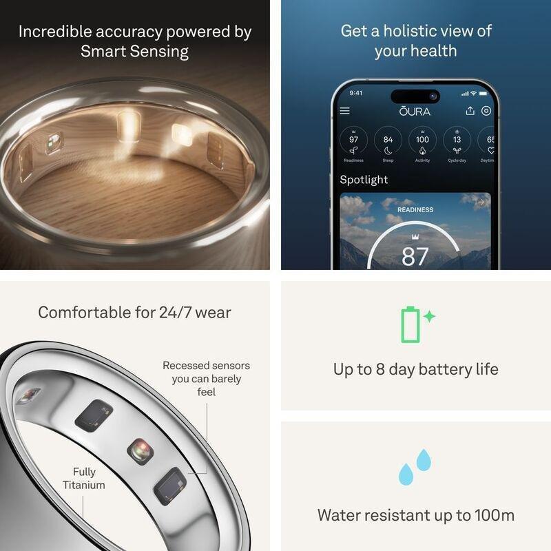 Oura Ring 4 Smart Ring Health Activity Tracker - Silver (Ring Size 7), , large image number 3