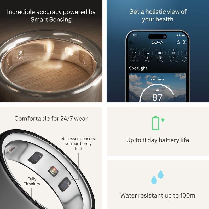 Oura Ring 4 Smart Ring Health Activity Tracker - Stealth (Ring Size 8), , large image number 3