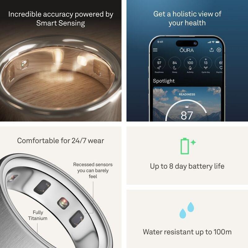 Oura Ring 4 Smart Ring Health Activity Tracker - Brushed Silver (Ring Size 6), , large image number 2