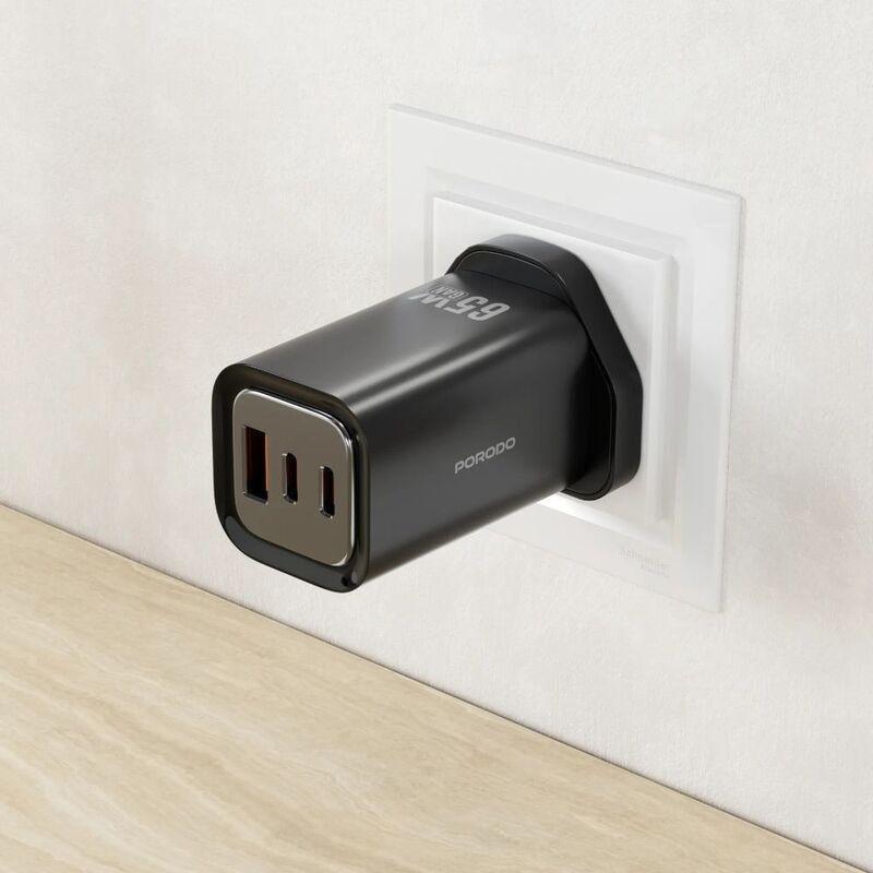 Porodo 65W Triple Output Quick Wall Charger - Black, , large image number 0