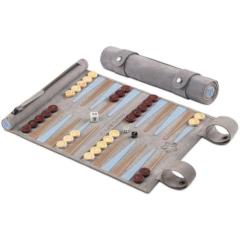 Melia Games Backgammon Travel Roll Up Leather Set Light - Gray, , large image number 0