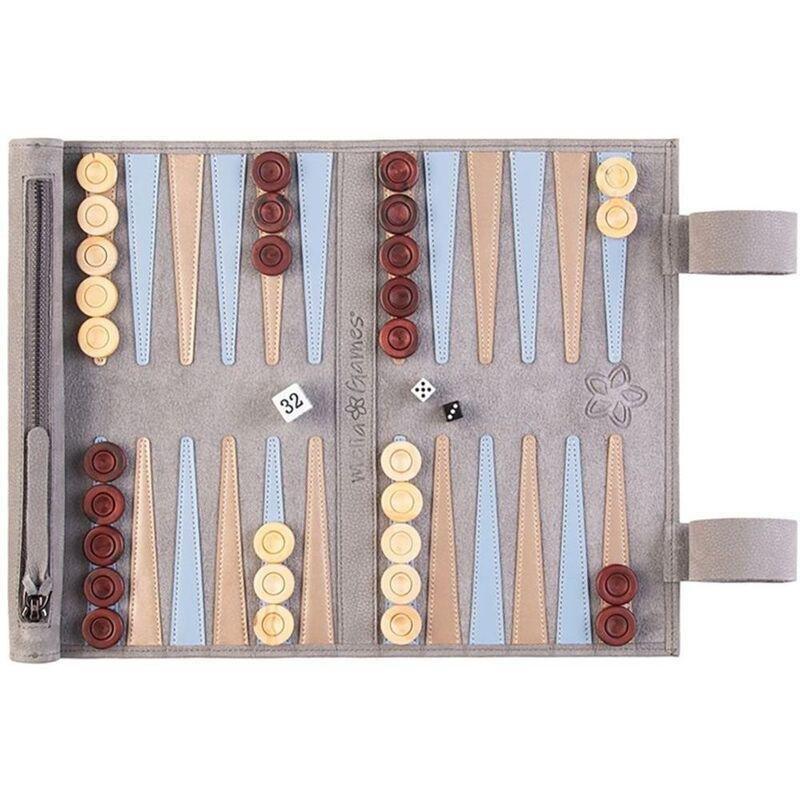 Melia Games Backgammon Travel Roll Up Leather Set Light - Gray, , large image number 1