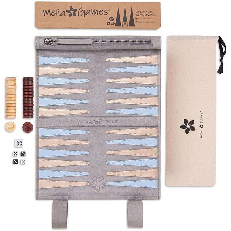 Melia Games Backgammon Travel Roll Up Leather Set Light - Gray, , large image number 2
