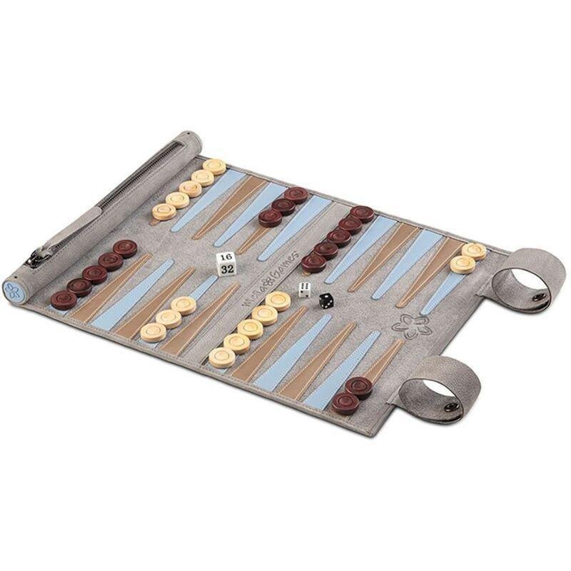 Melia Games Backgammon Travel Roll Up Leather Set Light - Gray, , large image number 3