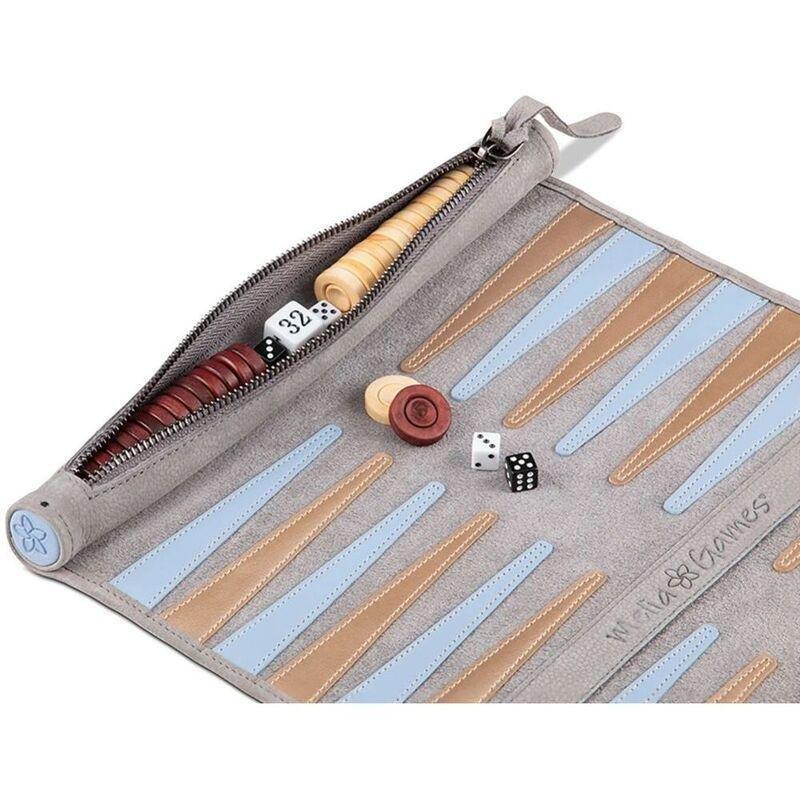 Melia Games Backgammon Travel Roll Up Leather Set Light - Gray, , large image number 4