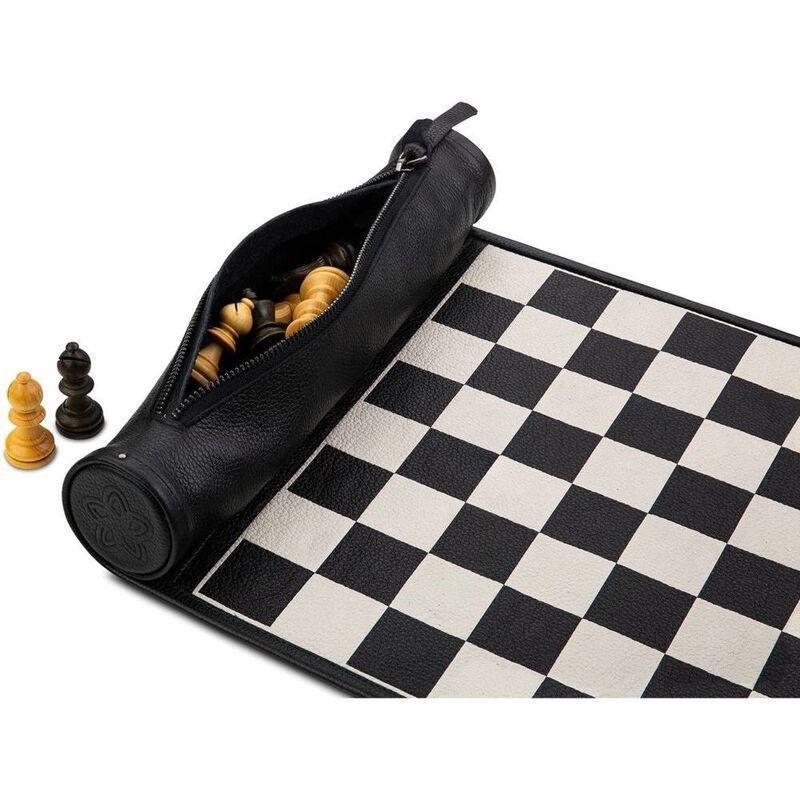 Melia Games Magnetic Chess Roll Up Leather Set - Black & White, , large image number 0