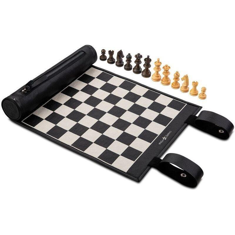 Melia Games Magnetic Chess Roll Up Leather Set - Black & White, , large image number 1