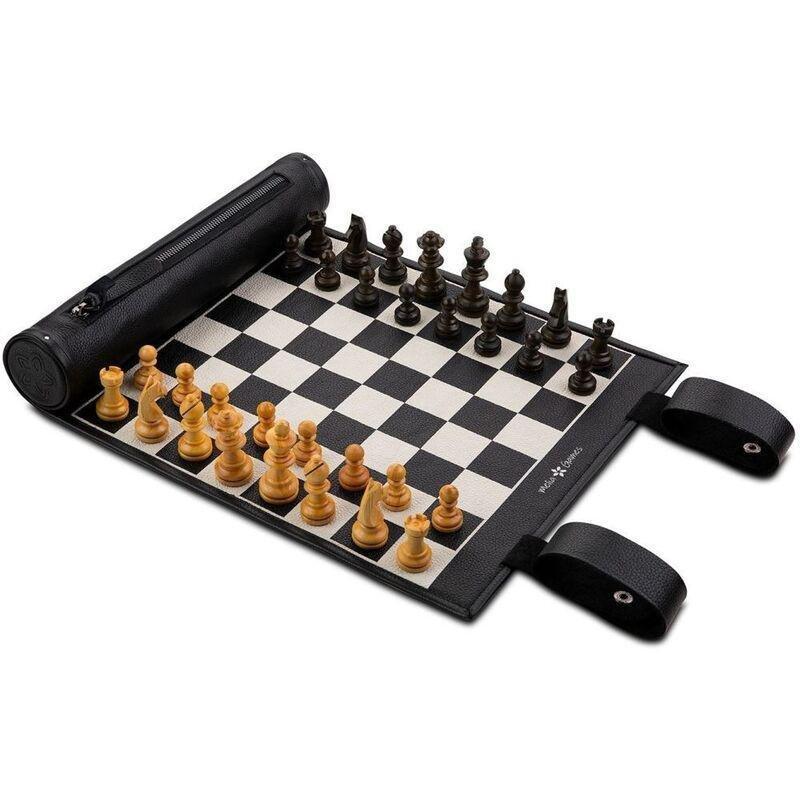 Melia Games Magnetic Chess Roll Up Leather Set - Black & White, , large image number 4