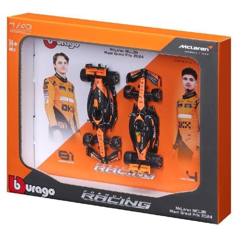Bburago Formula 1 Mclaren Team 2024 2 Pk Mcl38 1.43 Without Helmet & Plastic Stand Die Cast, , large image number 0