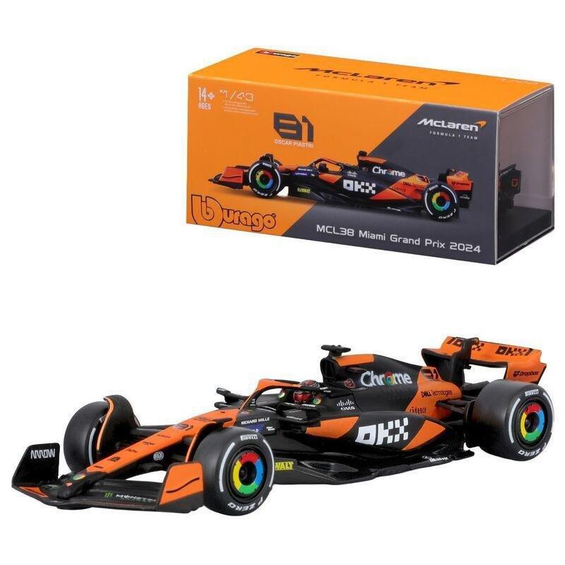 Bburago Formula 1 Mclaren Team Miami Gp 2024 # 81 Mcl38 1.43 With Helmet & Plastic Stand Die Cast, , large image number 0