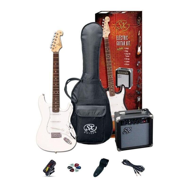 SX Guitar SE1-SK-WT Stratocaster Electric Package Guitar - White, , large image number 0