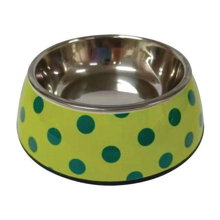 Nutrapet Applique Melamine Round Pet Bowl - Yellow & Blue Polka - Medium - 350/11.8 ml/oz (17.5 x 6.5 cm), , large image number 0