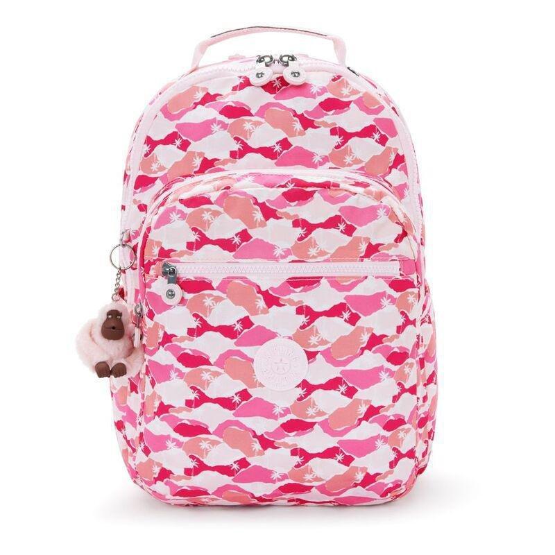 Kipling Seoul Lap Pink Palm Backpacks, , medium